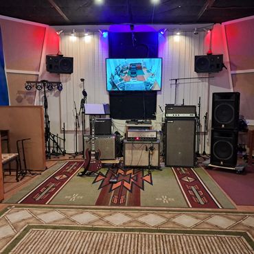 Studio with red and blue accent lighting